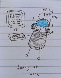 comic of little daddy working from home listening to hip hop