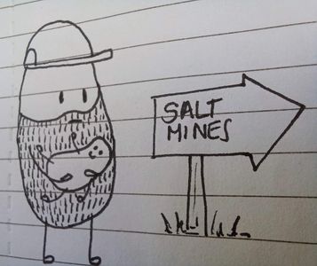 comic of little daddy taking little Arla to the salt mines